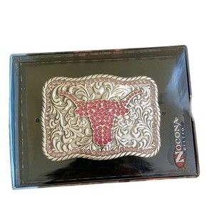 New Women Vintage Western Longhorn Steer Cattle Belt Buckle Pink/Silver